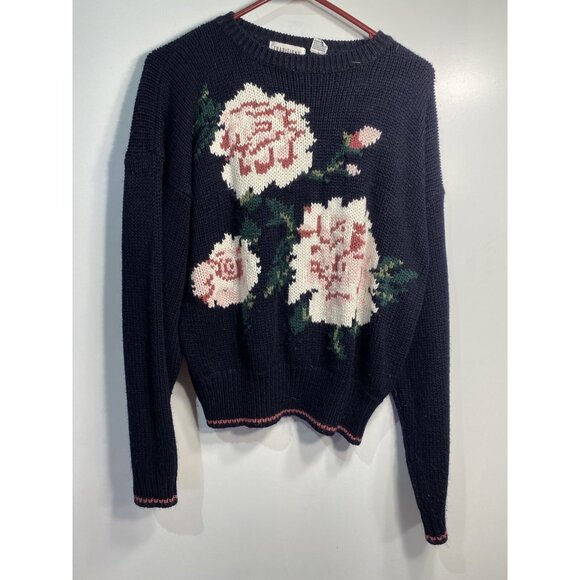 traditions stefano womens vintage sweater size large long sleeve knit roses - Picture 1 of 4